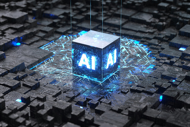 Icono de inteligencia artificial y varios elementos tecnológicos mostrando como crear videos con inteligencia artificial e ialab